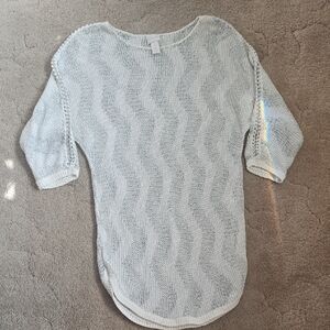 Chico's White Silver Tunic Sweater w/Chain Accent